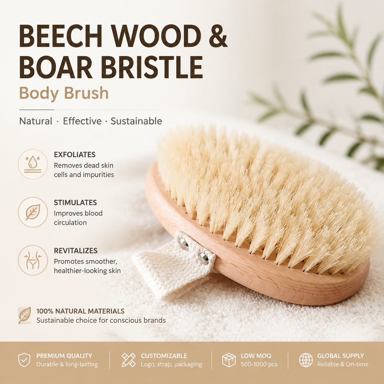 Beech wood body brush product presentation