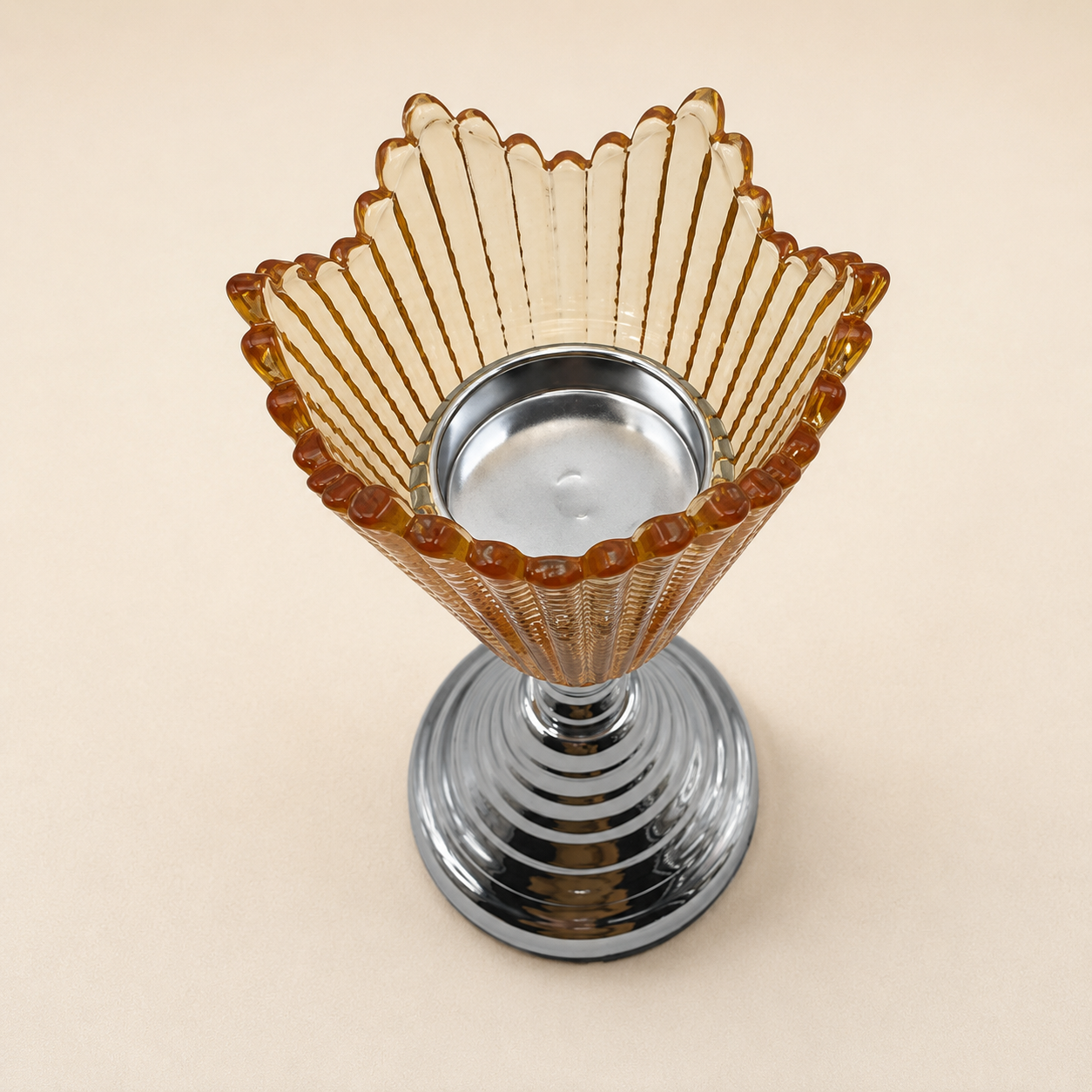Amber Fan Glass Candle Holder