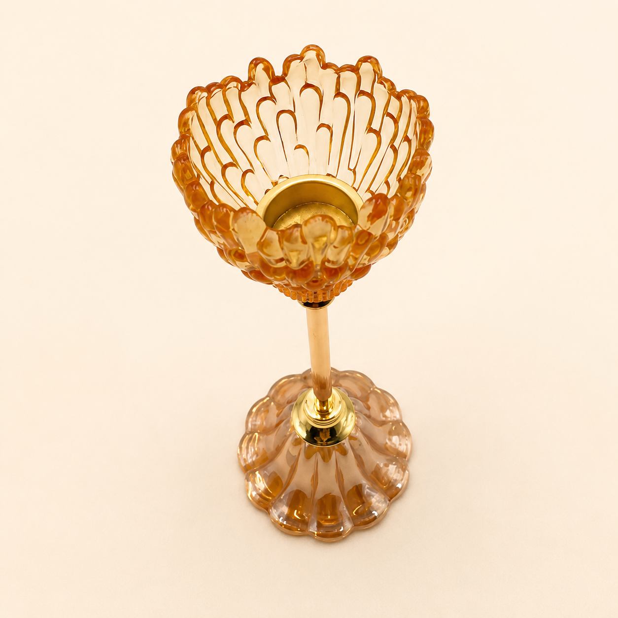 Amber Glass Goblet Candle Holder