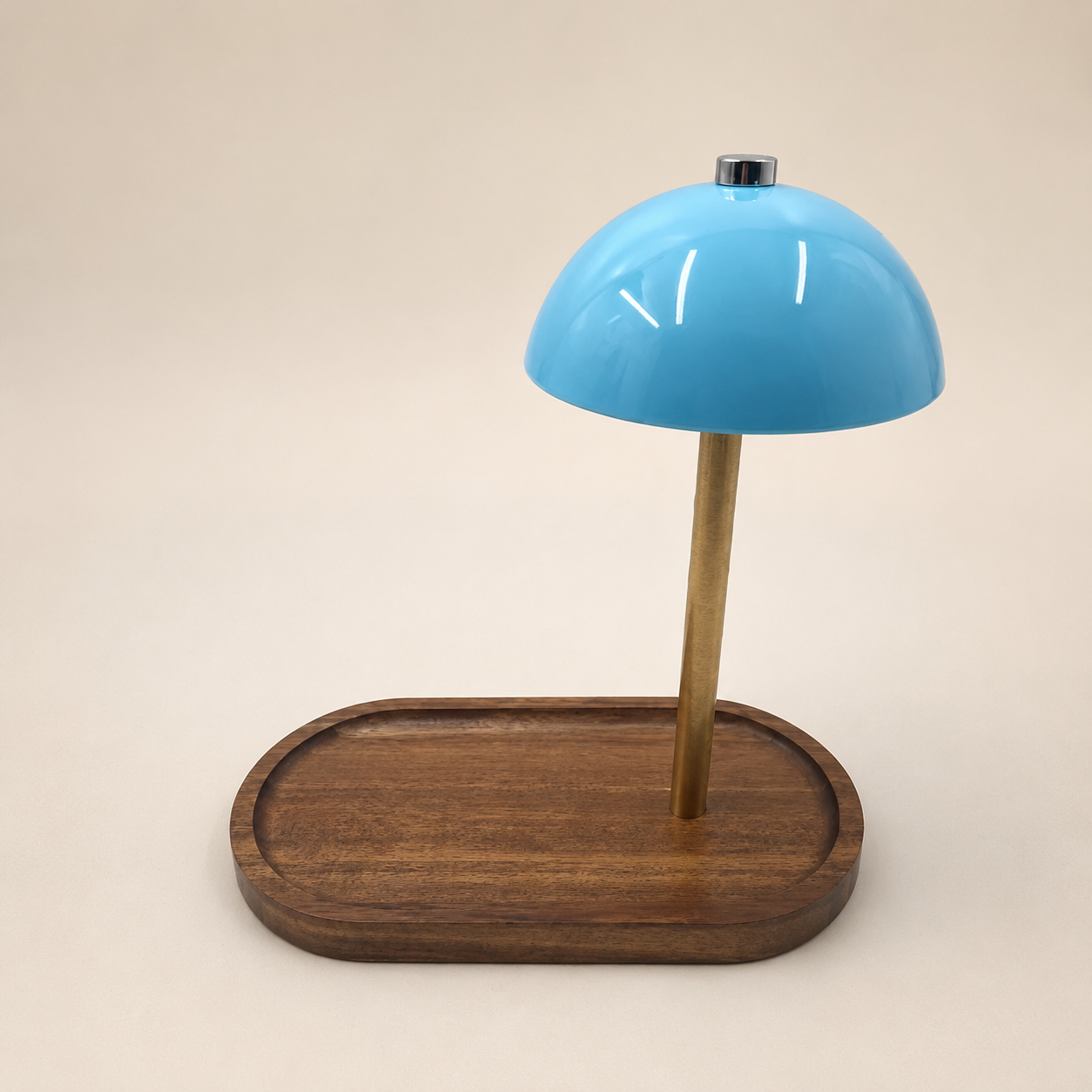 Blue Wood-Tray Table Lamp