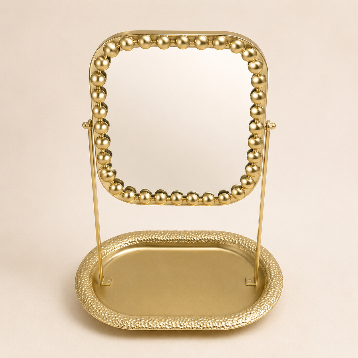 Gold Beaded Mirror & Tray