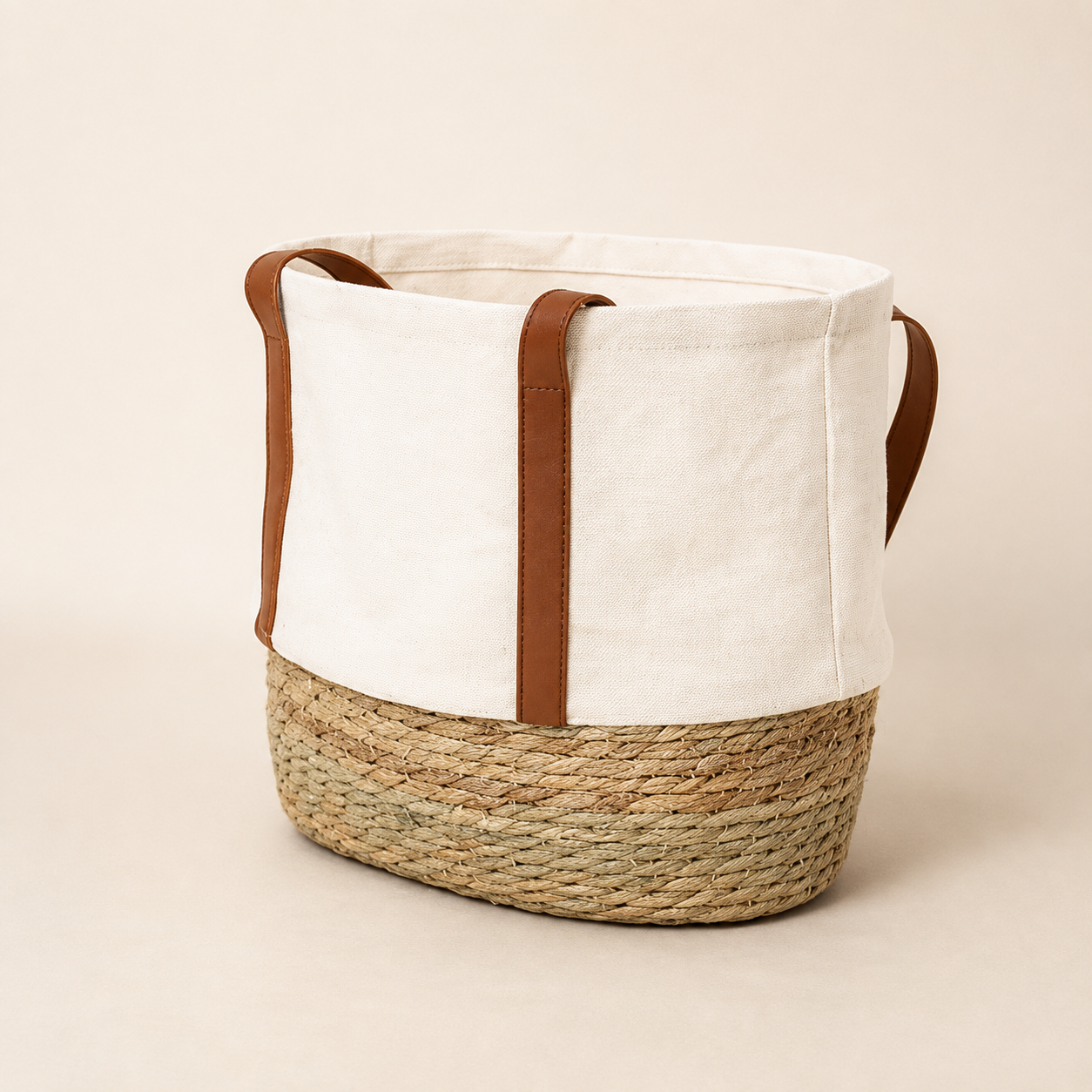 Ivory Oval Woven Storage Basket