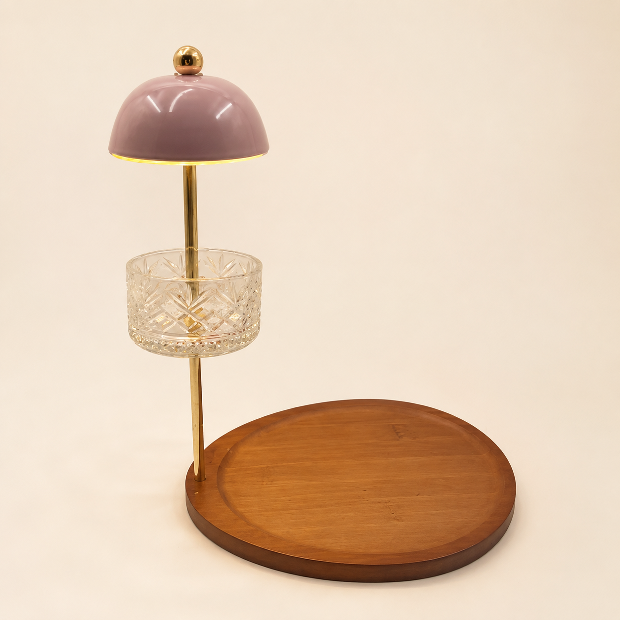 Mauve Lamp & Wood Tray Organizer