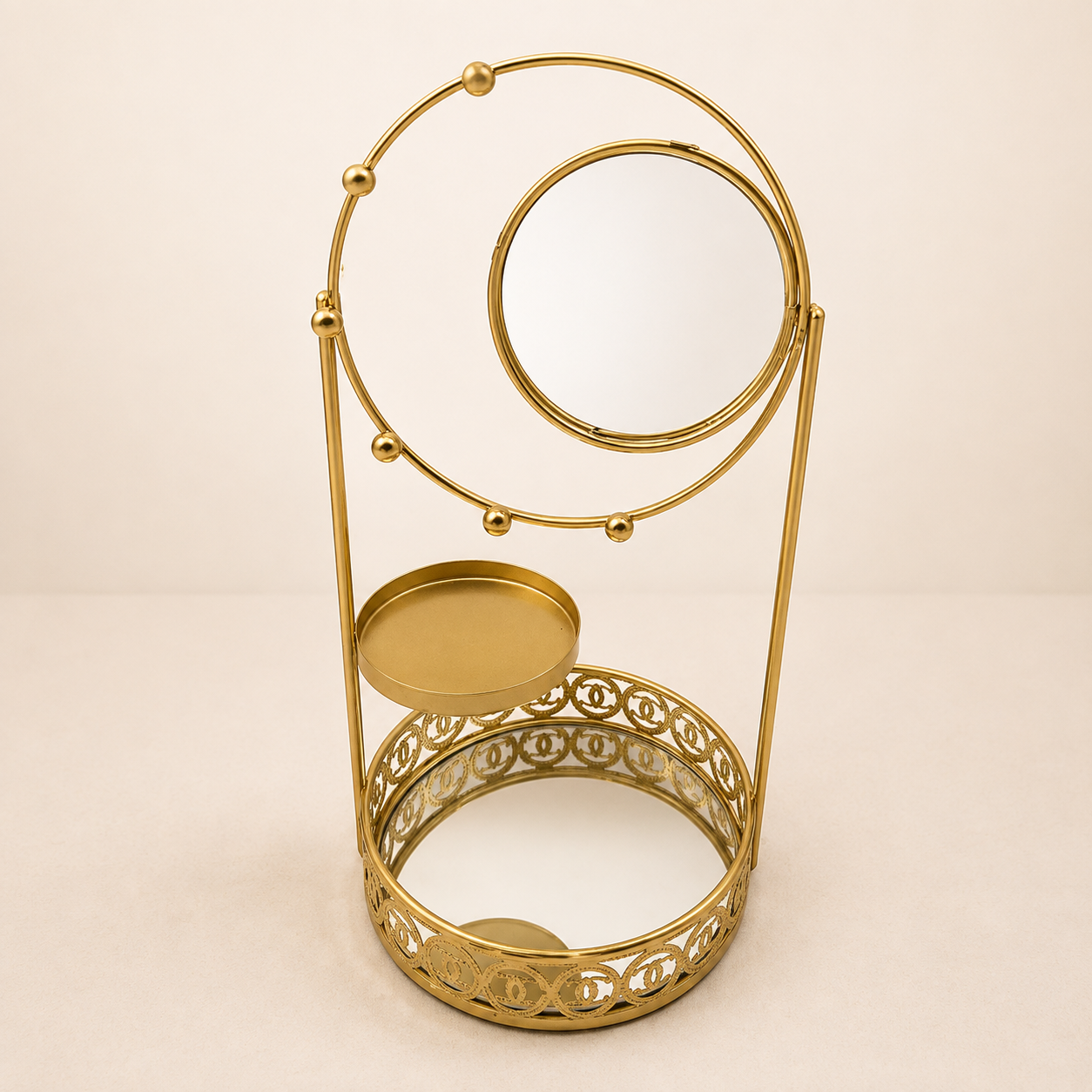 Round Mirror Jewelry Organizer Stand