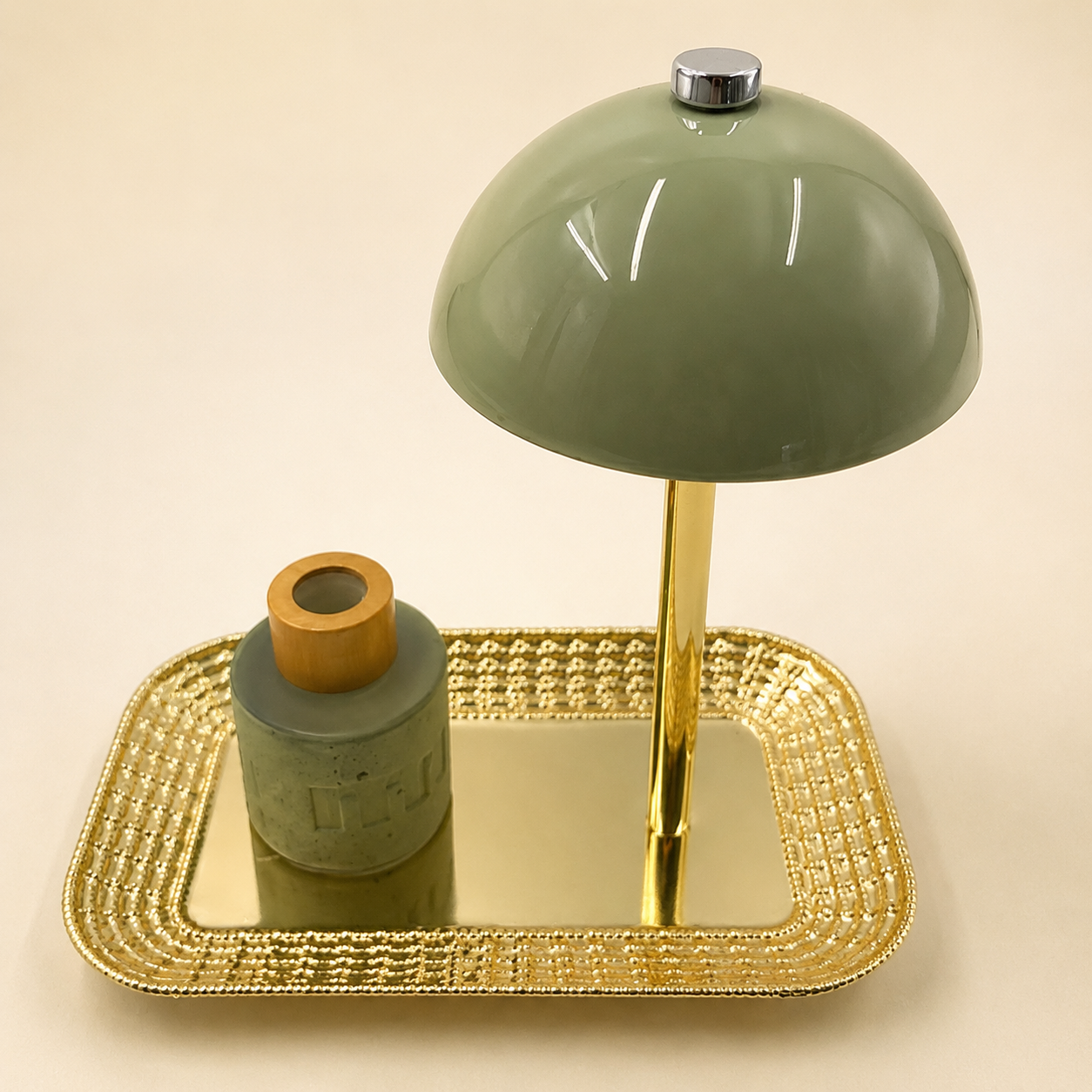 Sage Green Gold-Tray Lamp Organizer