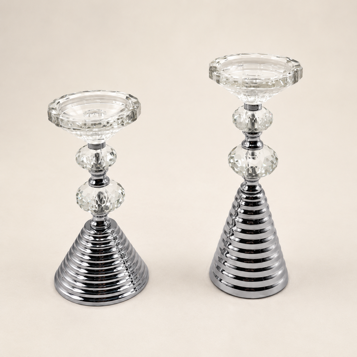 Silver Crystal Cone Candlestick Pair