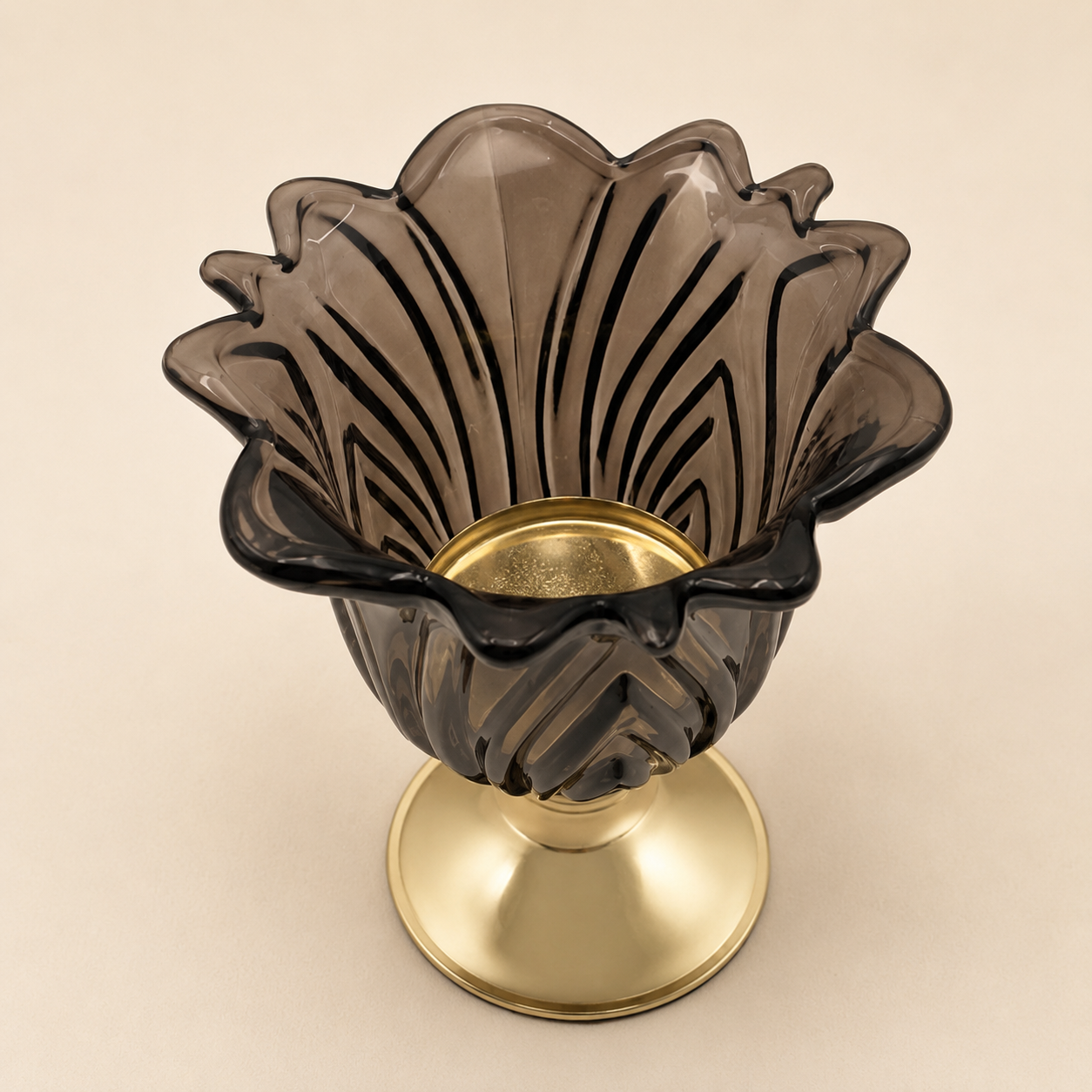 Smoke Glass Flower Candle Holder