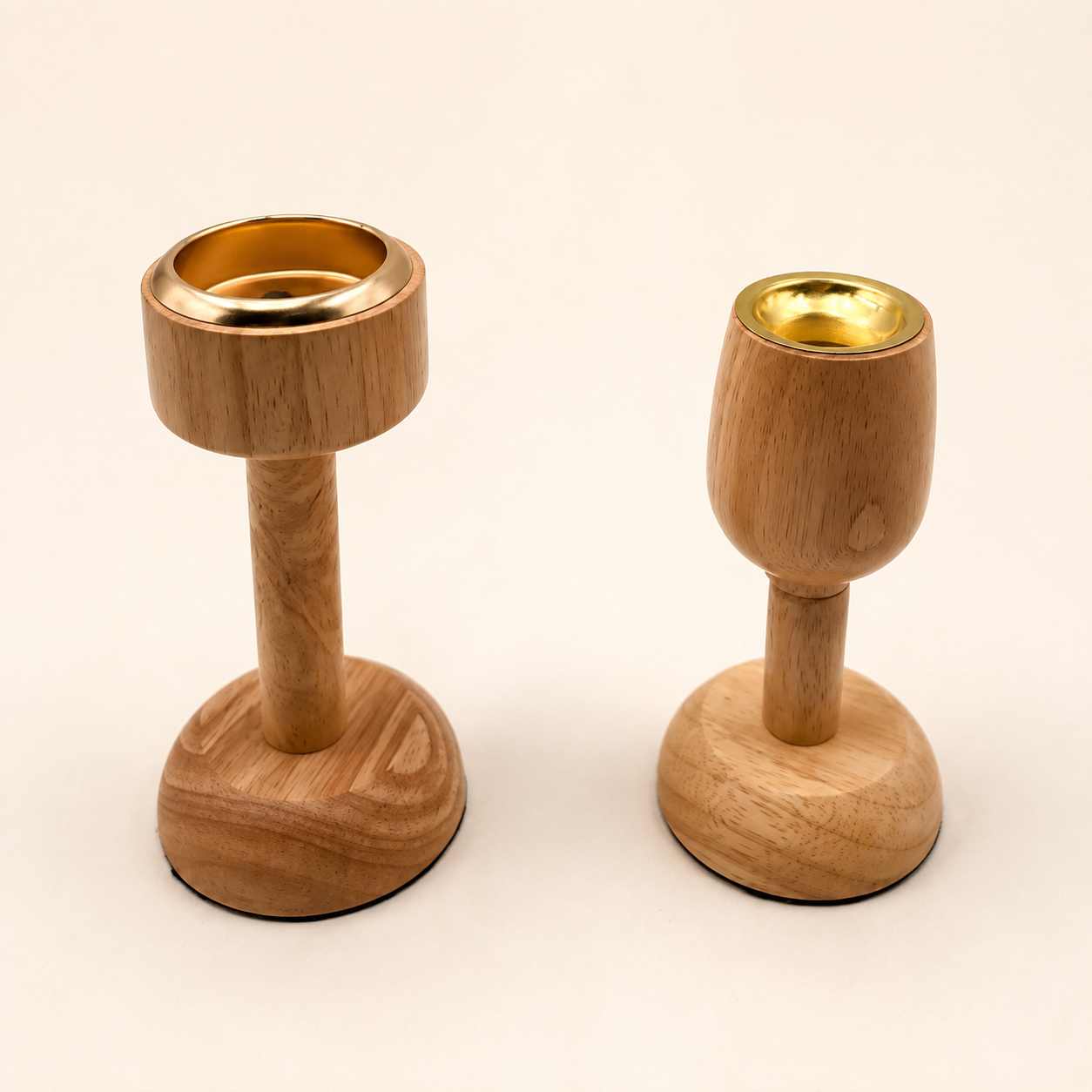 Wood & Gold Candle Holder Pair